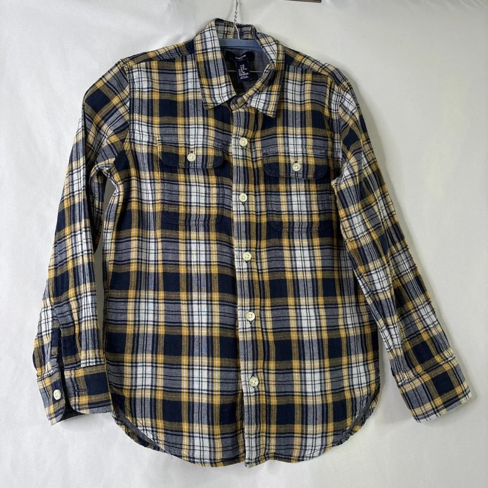 Gap Kids‎ Boys Medium Long Sleeve Button Down Shirt Plaid Blue Yellow White